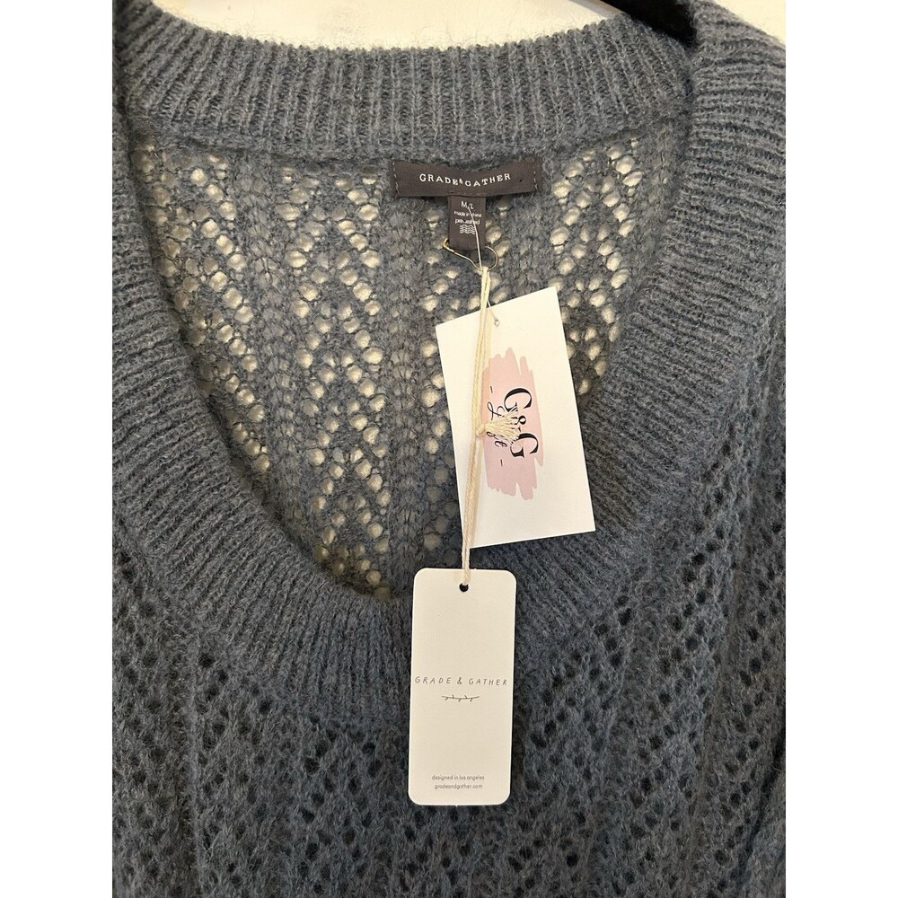 Grade  & Gather Loose Knit Denim Blue oversized Long Sleeve Sweater Size M/L NWT - Picture 4 of 5